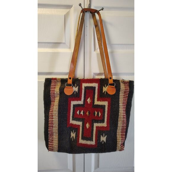 El Paso Saddleblanket Wool Large Boho Aztec Design Tote Bag
